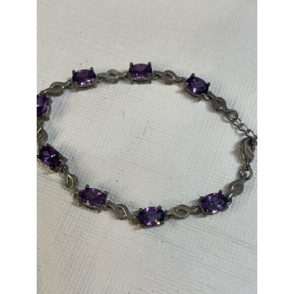 Sterling Silver Purple Stone Bracelet Adjustable - Picture 2 of 4